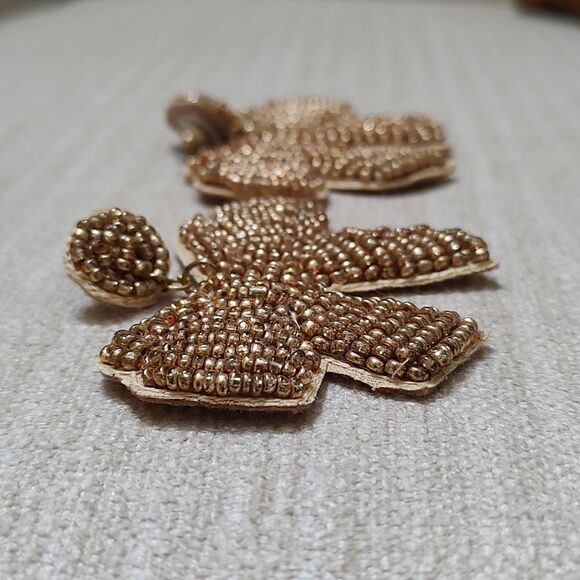 Gold Beaded Bow Pierced Drop Earrings - Picture 5 of 8